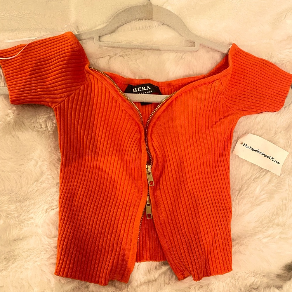 Mystique Boutique Orange Top With Gold Zipper✨